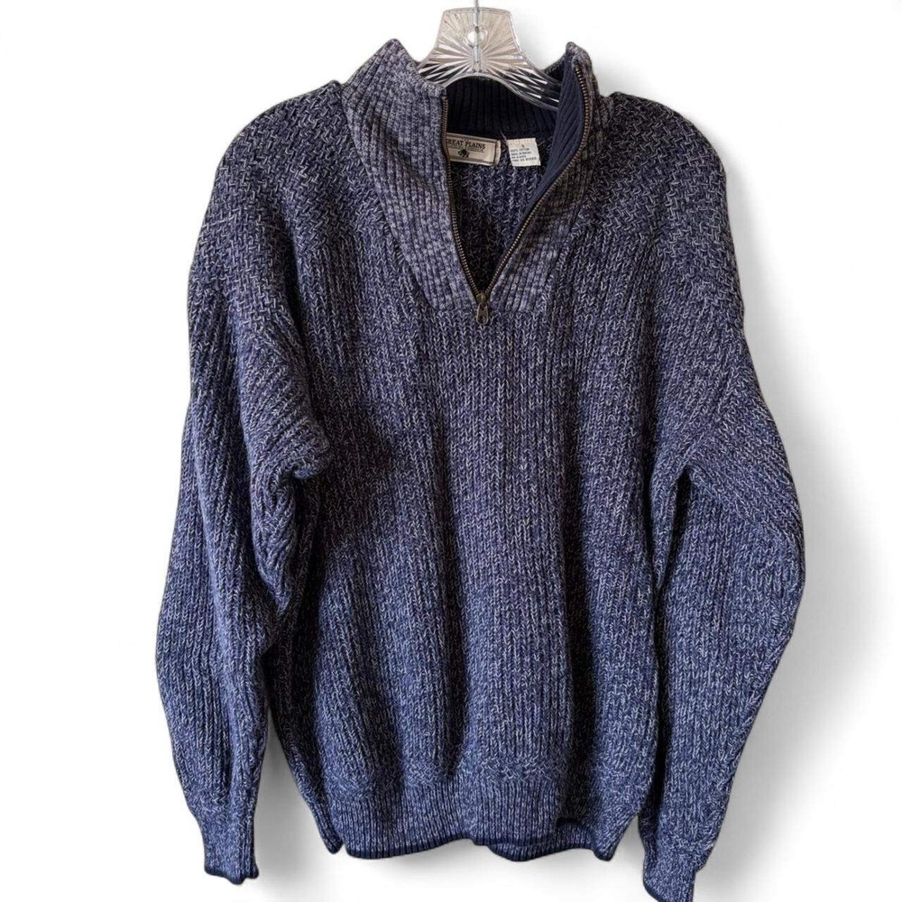 Vintage The Great Plains Chunky Knit Quarter Zip Sweater S Blue Grandpacore